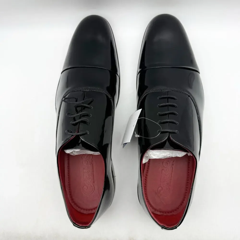 Carlos Santana Mens Tuxedo Cap-Toe Oxford Shoes US 11.5 Black Patent Leather NIB